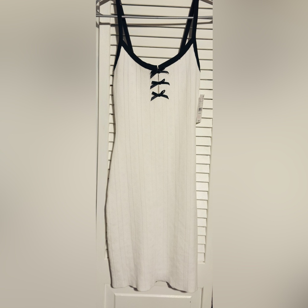 PacSun Cream Ribbed Tank dress with Black Bow Details